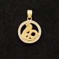 Macro shot of gold plated zodiac pendant featuring a detailed cobra with sparkling crystal border - Snake (Pendant Only Without Chain)