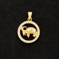 Macro shot of gold-plated Aries pendant featuring 3D goat relief and CZ crystals - Goat (Pendant Only Without Chain)