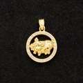 Detailed view of a gold-plated round pig zodiac pendant with sparkling crystal accents - Pig (Pendant Only Without Chain)