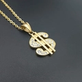 Hip hop gold dollar sign pendant necklace with crystals on dark textured background - Gold Pendant Only