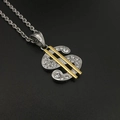 Hip hop style tri-color iced out dollar sign pendant necklace in polished titanium steel - Two-tone Gold & Silver Pendant Only