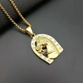 Hip-hop style 316L gold plated stainless steel horse head pendant with white crystals - Gold Pendant Only (Without Chain)