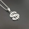 Three-tone iced out dollar sign pendant necklace in stainless steel with crystal stones - Silver Color Single Pendant