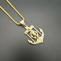 Gold-plated hip hop anchor pendant necklace with crucifix and ship wheel design - Gold (Pendant Only)