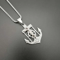 Silver stainless steel hip hop anchor necklace with Jesus crucifix and ship wheel - Silver (Pendant Only (Without Chain))