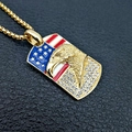 Gold plated hip hop shield necklace with American flag eagle and white crystals - Pendant Only (Without Chain) / Gold