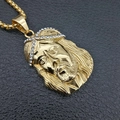 Pendentif tête de Jésus plaqué or avec strass et chaîne vénitienne pour hommes - Taille Moyenne Pendentif Uniquement (Sans Chaîne)