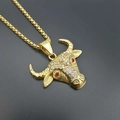 Hip hop buffalo head pendant necklace in gold finish with sparkling white and red crystals - Red Eyes Pendant Only (Without Chain)