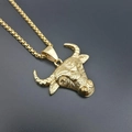 Hip-hop gold plated buffalo bull head pendant necklace with sparkling rhinestones for men - No Stones Pendant Only (Without Chain)