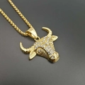 Hip hop gold plated stainless steel bull head pendant necklace with sparkling crystals - White Eyes Pendant Only (Without Chain)