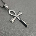 Collier pendentif croix Ankh en acier inoxydable noir poli avec zircons blancs brillants - Pendentif Seul Croix Ankh Noir (SZ028B) / Noir