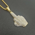 Hip hop gold plated stainless steel fist pendant necklace with CZ stones on black leather - Pendant Only (Without Chain) / Gold Style