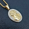 Vintage gold plated Medallion pendant with portrait carving and crystal frame - Gold Relief Portrait (Pendant Only, Without Chain)