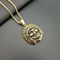 Hip hop gold plated stainless steel Indian chief pendant with a box chain necklace - Vintage Gold Only (Without Chain)