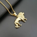 Polished gold lion pendant necklace with detailed relief carving on box chain - Gold Lion Pendant Only (Without Chain)