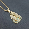 Detail of gold Pharaoh pendant with inlaid rhinestones and colorful enamel on a square box chain - Pendant Only (Without Chain) / Gold Color Pendant (DZ412)