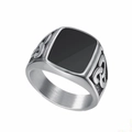Heren Viking zegelring van 316L roestvrij staal met zwart inlegwerk en Keltische knoop - US 7 / Zilver