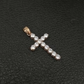 Ciondolo a croce in acciaio inox 316 oro rosa con zirconi AAA su pelle nera - Ciondolo Oro Rosa Solo (Senza Catena)