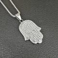 Hamsa Hand pendant necklace with sparkling white zircons and silver polished chain - Silver Pendant Only (Without Chain)