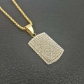 Colgante de placa militar de acero inoxidable dorado con circonitas y cadena de caja - Colgante Solo (Sin Cadena) (Dorado)