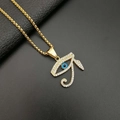 Gold plated titanium steel Eye of Horus necklace with blue stone and white crystals - Small Size (Pendant Only (Without Chain)) / Gold