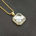 Hip hop gold plated titanium necklace featuring a square cut faux diamond pendant - White Stone Pendant Only (Without Chain)