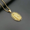 Collar colgante ovalado Virgen de Guadalupe en oro sobre fondo de cuero negro premium - Colgante Oro Antiguo Solo (Sin Cadena)