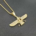 Collar con colgante Faravahar dorado y circonitas sobre fondo de cuero negro - Color Dorado Solo Colgante (Sin Cadena)