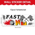 Layout dettagliato degli adesivi da parete racing con testo Fast One e pneumatici - Tema Corse (UV26Y80128T_R) / 90*30cm