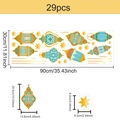 Detailed dimension layout of 29pcs gold and blue Arabic lantern star wall stickers - 90x30cm / Multicolor Lantern Star Set (CT26Y80117T_R)