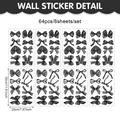 Detail van 64 stuks zwarte strik muurstickers set met afmetingen en aquareltextuur - 20x30cm (Set van 8 Vellen) / Zwart Gemengde Stijl