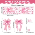 Détails de 50 stickers muraux nœuds roses montrant les dimensions et la disposition du pack - 60x30cm / Style Nœud Rose (UV26Y80140T_R)