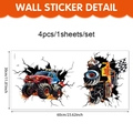 Dettaglio di adesivi murali 3D monster truck con motivi a fiamme e dimensioni - Stile di Corsa Monster Truck (60*30cm)
