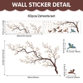 Detail showing spring blossom and hummingbird PVC wall decals with layout dimensions - 90x30cm (2 Sheets) / UV26Y80184T_R