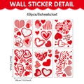 Detail view of Valentine heart wall stickers set showing 6 sheets with 49 romantic decals - 49 Stickers / Red (20*30cm*6 Sheets)