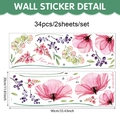 Dettaglio del set di 34 adesivi murali con fiori rosa e foglie verdi decorative - Stile Slogan Inglese con Fiori Rosa