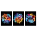 Set di 3 tele gaming punk con controller e cuffie in stile pittura a spruzzo colorata - Stile Controller Splatter Multicolore (24Y20139)