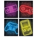 Set di 4 poster neon cyberpunk per gaming su parete in mattoni per camera da letto e pc - Stile Neon Portatile Classico (24Y20174)