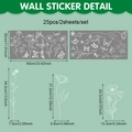 Dettaglio di 25 adesivi murali floreali bianchi con dimensioni e specifiche di layout - Specifica Standard / Bianco