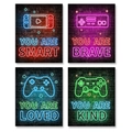 Cyberpunk set of 4 neon game controller posters featuring inspirational quotes for bedroom decor - Inspirational Game Neon Style (Game Console B)