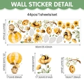 Dettaglio di 44 adesivi murali in PVC con api e girasoli e indicazione delle misure - Tema Piccola Ape Girasole (UV26Y80364T_R)