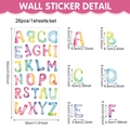 Dimensiones detalladas de pegatinas de pared de letras en acuarela con medidas de A a Z - 60x30cm / Letras coloridas