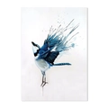 Close-up of blue jay watercolor art print with artistic splatter texture on canvas - 40x50cm / Watercolor Blue Jay (15289)