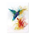 Artistic watercolor hummingbird canvas print with vibrant splashes for wall decor - 40x50cm / Hummingbird to Red Flower (15287)