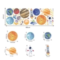 Detailed sheet of watercolor space wall decals showing planets, astronauts and sizes - JBW9485 (88*31cm)