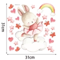Detailed view of watercolor bunny wall sticker in ballet tutu on cloud with rainbow icons - Ballet Rabbit on Cloud A (TBW9574-UV-A)