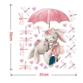 Detailed watercolor bunny sticker with pink umbrella and heart patterns, 34x31cm size - Dressed Rabbits with Umbrella (TBW9350)