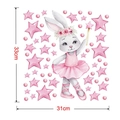 Detail view of watercolor bunny wall sticker with size dimensions 31x33cm for nursery decor - Ballet Rabbit and Stars (TBW9349)
