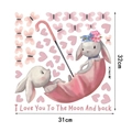 Macro view of cute cartoon rabbits in pink umbrella wall sticker set with heart motifs - Two Rabbits with Pink Umbrella (JBW9434)