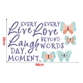 Detail showing colorful butterfly wall stickers with inspirational quotes and size labels - Butterfly Inspirational (TBW9237)